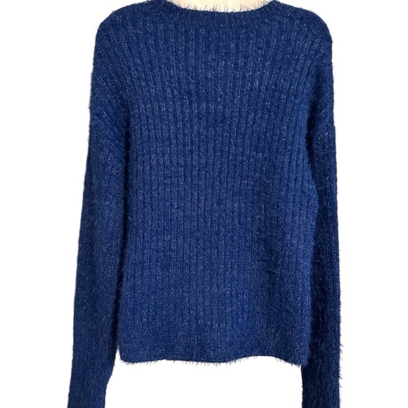 NWT Blue Fuzzy Crew Neck Sweater  LARGE      #1 - Picture 4 of 8